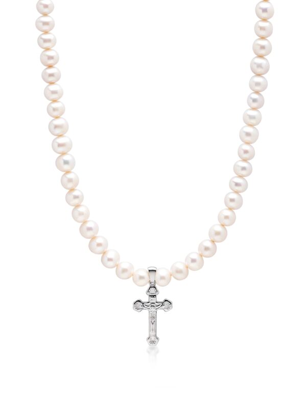 nialaya men s necklace pearl necklace with silver cross 20 inches 50 8 cm mnec 208 28799604260936
