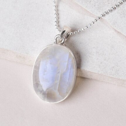 Rainbow Moonstone Oval Pendant Necklace