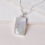 Rainbow Moonstone Rectangle Pendant Necklace