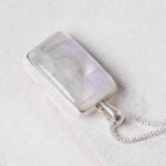 Rainbow Moonstone Rectangle Pendant Necklace