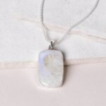 Rainbow Moonstone Rectangle Pendant Necklace