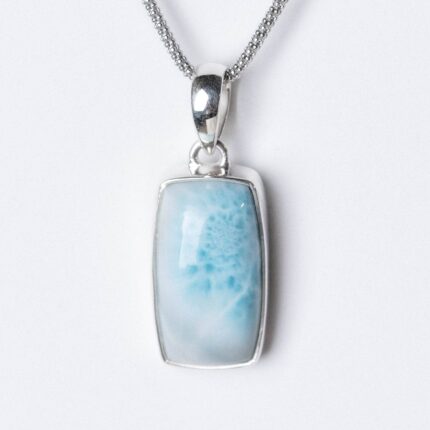 Rare Genuine Larimar Rectangle Pendant Necklace