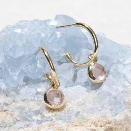 Rose Quartz Golden Hoop Earrings